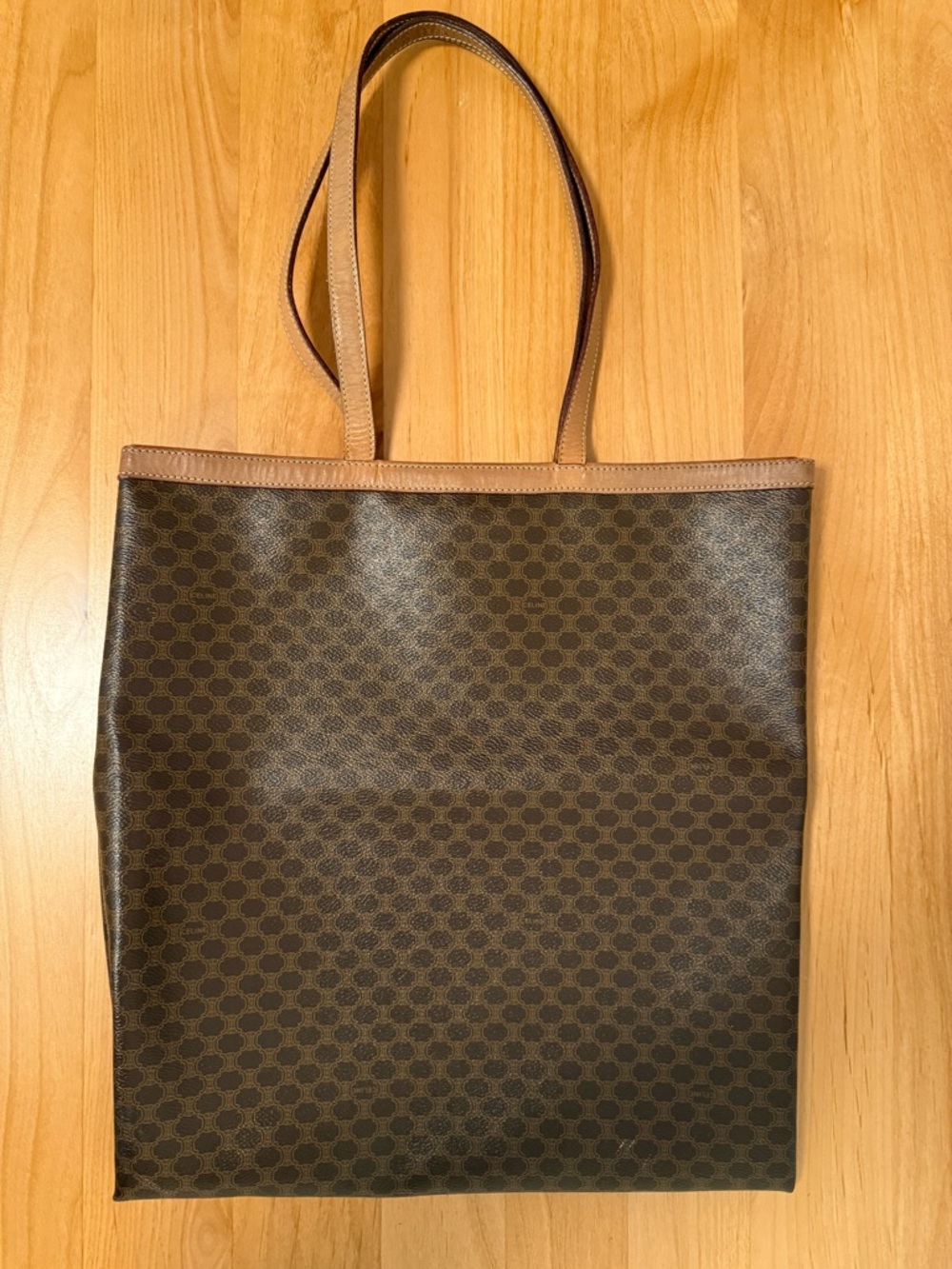 Celine Macadam Vintage Brown Patterned Tote Shoulder Bag with Tan Trim - Picture 2 of 13